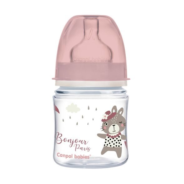 CANPOL BABIES LAHEV SE ŠIROKÝM HRDLEM BONJOUR PARIS 120ML RŮŽOVÁ - KOJENECKÉ LAHVE - KRMENÍ