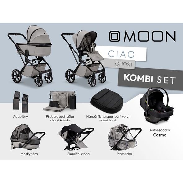 MOON CIAO KOMBI SET - GHOST - KOMBINACE S PŘÍSLUŠENSTVÍM - KOČÁRKY A PŘÍSLUŠENSTVÍ