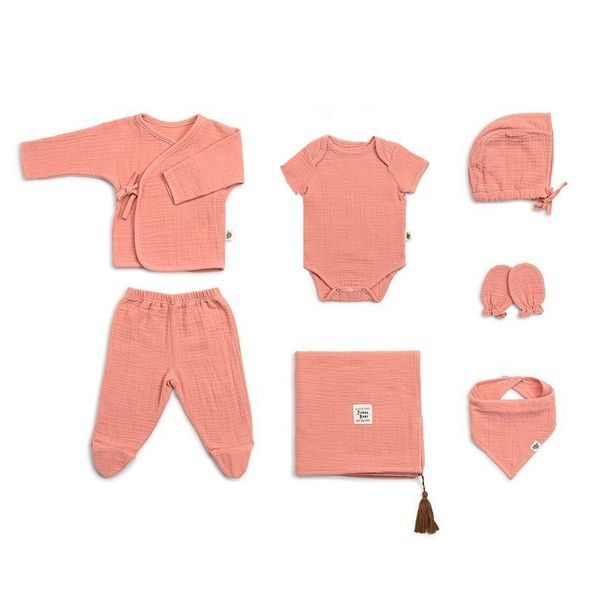 FUNNABABY MUŠELÍNOVÝ NOVOROZENECKÝ SET 8 DÍLNÝ CORAL PINK VEL. 0 - 3 M. - SOUPRAVY - PRO DĚTI