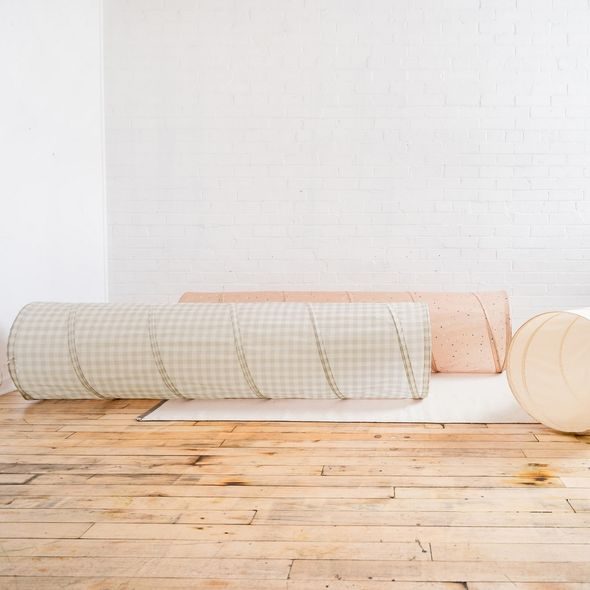 3 SPROUTS DĚTSKÝ TUNEL RECYCLED GINGHAM BEIGE - SENZORICKÉ HRAČKY - PRO DĚTI