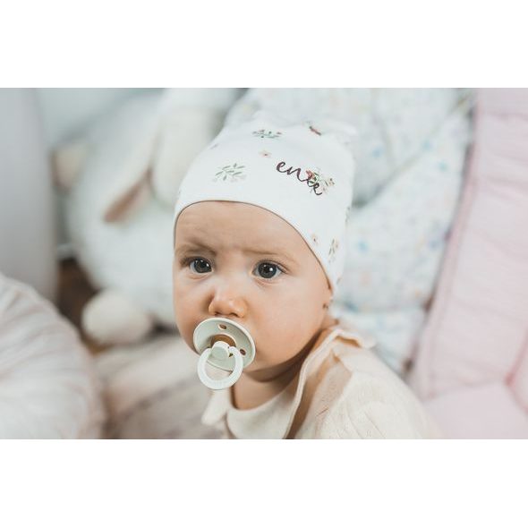 ENIE BABY DĚTSKÁ ČEPICE 3-6M FLOWERS CREME - ČEPIČKY A KLOBOUČKY - PRO DĚTI