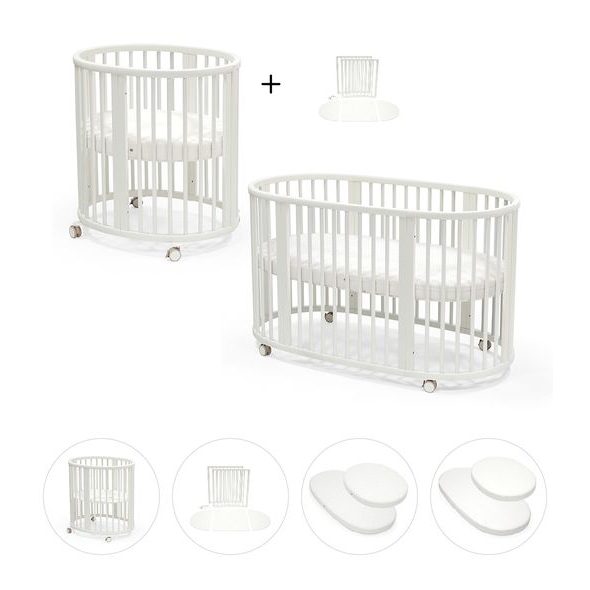 STOKKE® SLEEPI™ V3 WHITE + PRODLOUŽENÍ + 2X MATRACE + 2X PROSTĚRADLO - DŘEVĚNÉ POSTÝLKY - SPINKÁNÍ
