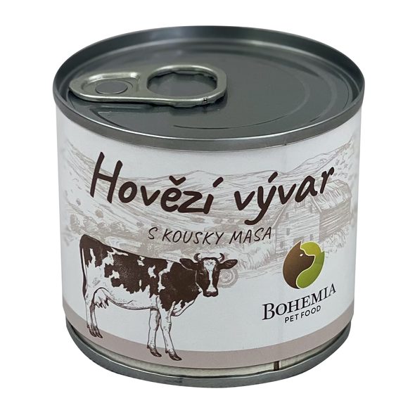 BOHEMIA HOVĚZÍ VÝVAR S KOUSKY MASA 140 ML - DOPLŇKY STRAVY PRO PSY - CHOVATELSKÉ POTŘEBY MALVÍKZOO