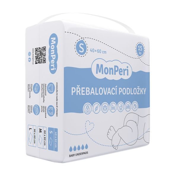 MONPERI PŘEBALOVACÍ PODLOŽKY S 40X60 (15KS) - JEDNORÁZOVÉ PODLOŽKY - PŘEBALOVÁNÍ