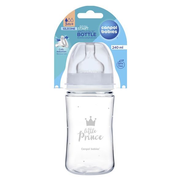 CANPOL BABIES LAHEV SE ŠIROKÝM HRDLEM ROYAL BABY 240ML MODRÁ - KOJENECKÉ LAHVE - KRMENÍ