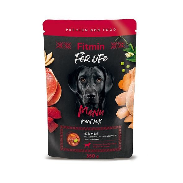 FITMIN FOR LIFE MENU MEAT MIX MASOVÁ KAPSA 350 G - KAPSIČKY PRO PSY - CHOVATELSKÉ POTŘEBY MALVÍKZOO