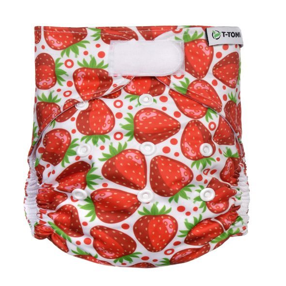 T-TOMI KAPSOVÁ PLENA (TYP AIO) - SUCHÝ ZIP STRAWBERRIES - BODY NA LÁTKOVÉ PLENKOVÁNÍ - PŘEBALOVÁNÍ