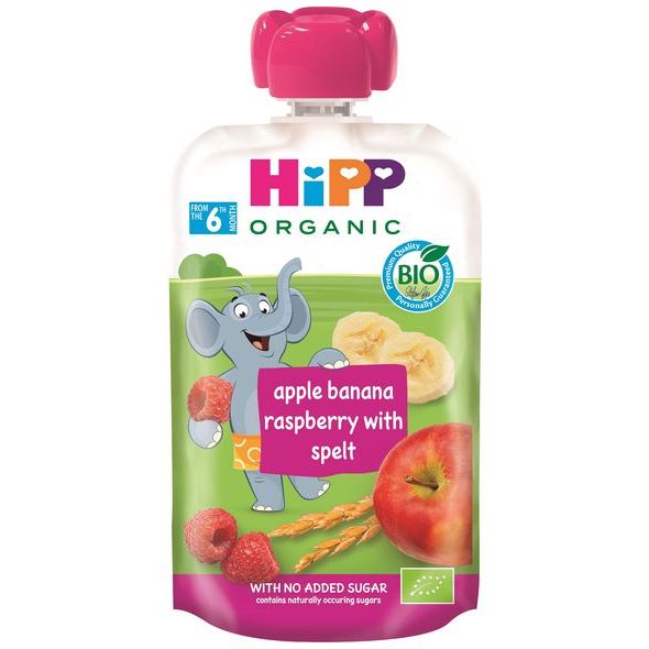 HIPP BIO HIPPIES JABLKO-BANÁN-MALINY-CELOZRNNÉ OBILOVINY - KAPSIČKY - KRMENÍ