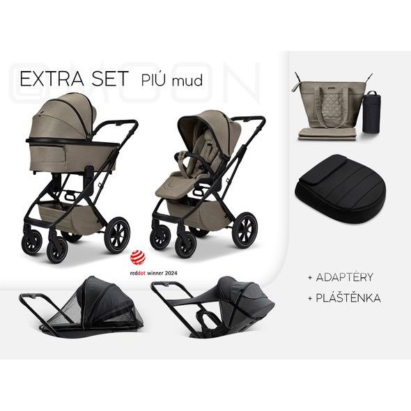 MOON PIÚ EXTRA SET BLACK MATT - MUD - DVOJKOMBINACE - KOČÁRKY A PŘÍSLUŠENSTVÍ