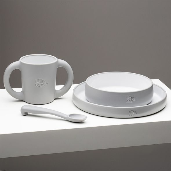 INTERBABY JÍDELNÍ SET SILIKONOVÝ - ŠEDÝ - MISKY, TALÍŘKY A PODLOŽKY - KRMENÍ