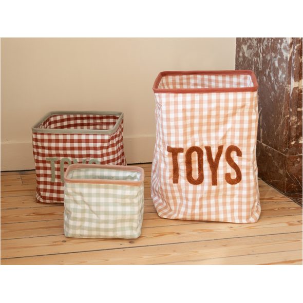 CHILDHOME KOŠ NA HRAČKY 20X20X25 CM VICHY SAGE GREEN - BOXY NA HRAČKY - SPINKÁNÍ