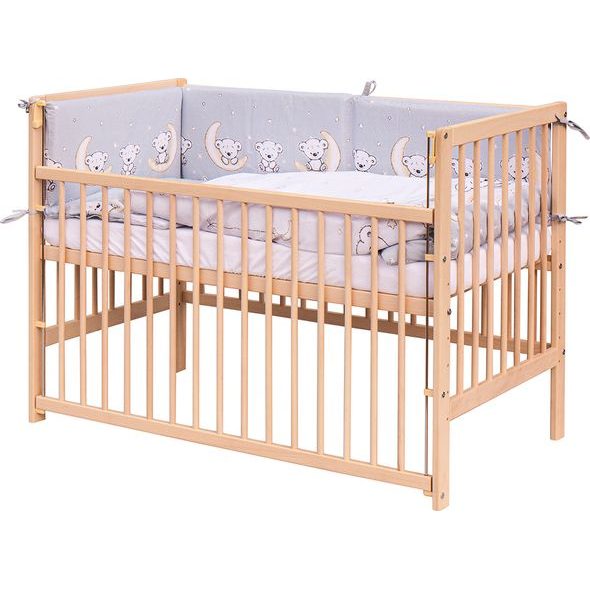 SCARLETT DĚTSKÁ POSTÝLKA S KOMPLETNÍ VÝBAVOU SCARLETT 120 X 60 CM - TORO - ŠEDÁ - DŘEVĚNÉ POSTÝLKY - SPINKÁNÍ