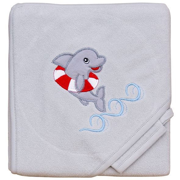 SCARLETT FROTÉ RUČNÍK S KAPUCÍ DELFÍN ŠEDÁ - OSUŠKY A DĚTSKÉ ŽUPANY - KOUPÁNÍ A ZDRAVÍ