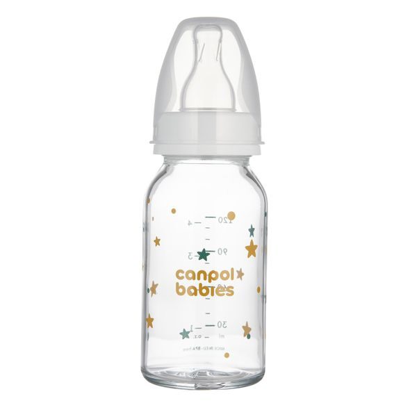 CANPOL BABIES LAHEV SKLENĚNÁ S ÚZKÝM HRDLEM TOYS 120ML - KOJENECKÉ LAHVE - KRMENÍ