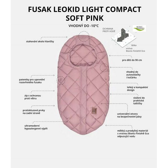 LEOKID FUSAK LIGHT COMPACT SOFT PINK - FUSAKY DO AUTOSEDAČKY - AUTOSEDAČKY A PŘÍSLUŠENSTVÍ