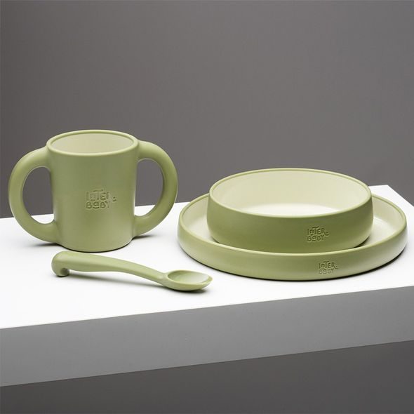 INTERBABY JÍDELNÍ SET SILIKONOVÝ - ZELENÝ - MISKY, TALÍŘKY A PODLOŽKY - KRMENÍ