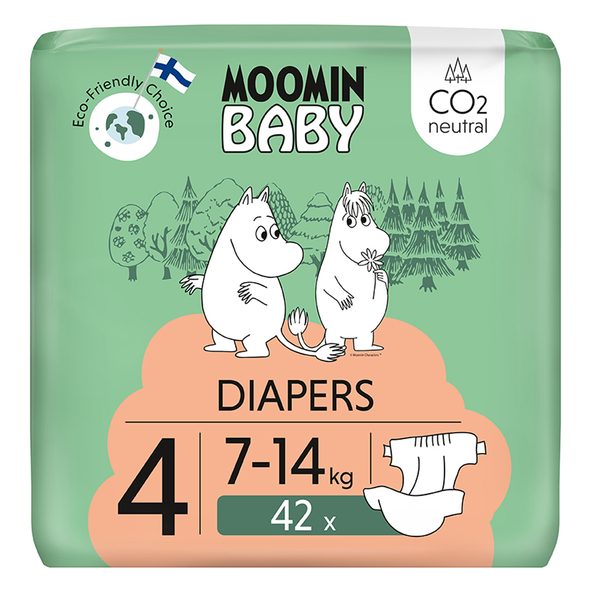 MOOMIN BABY 4 MAXI 7–14 KG (42 KS), EKO PLENY - JEDNORÁZOVÉ PLENY - PŘEBALOVÁNÍ