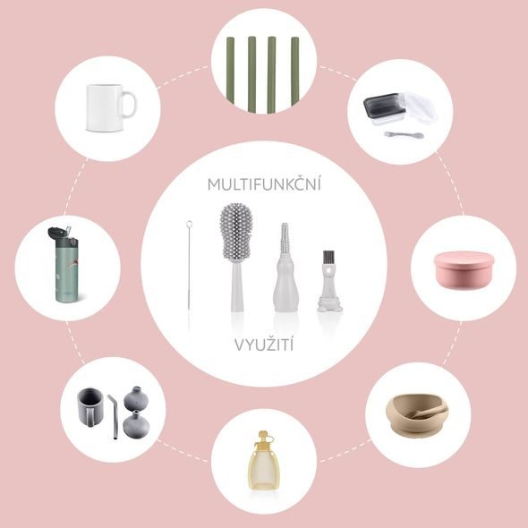 ZOPA SILIKONOVÝ KARTÁČ NA DĚTSKOU LAHEV 3V1 - KARTÁČE NA LAHVE - KRMENÍ