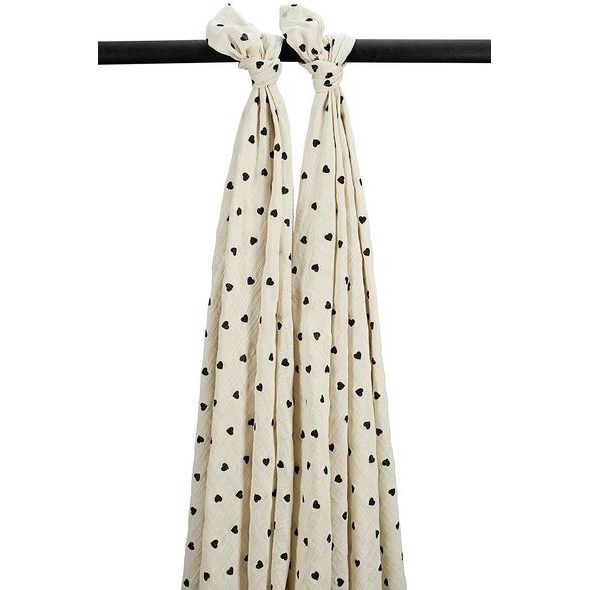 MEYCO MUŠELÍNOVÉ PLENY SWEET HEART 120X120 CM 2-BALENÍ - SOFT SAND/BLACK - LÁTKOVÉ PLENY ALL IN ONE - PŘEBALOVÁNÍ