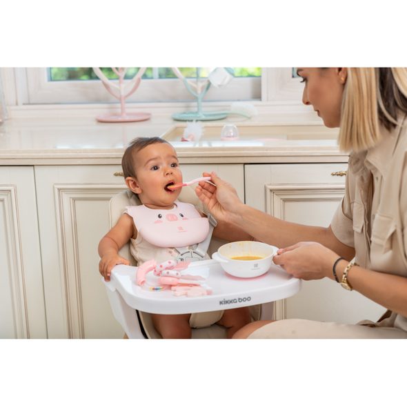 KIKKABOO MISKA S PŘÍSAVKOU, VÍČKEM A LŽIČKOU S TEPELNÝM SENZOREM PINK - MISKY, TALÍŘKY A PODLOŽKY - KRMENÍ