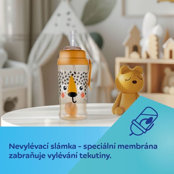 CANPOL BABIES LAHEV NEVYLÉVACÍ SPORTOVNÍ SE SLÁMKOU A ZÁVAŽÍM BABIESBOO 350ML GEPARD - SPORTOVNÍ LAHVE - KRMENÍ