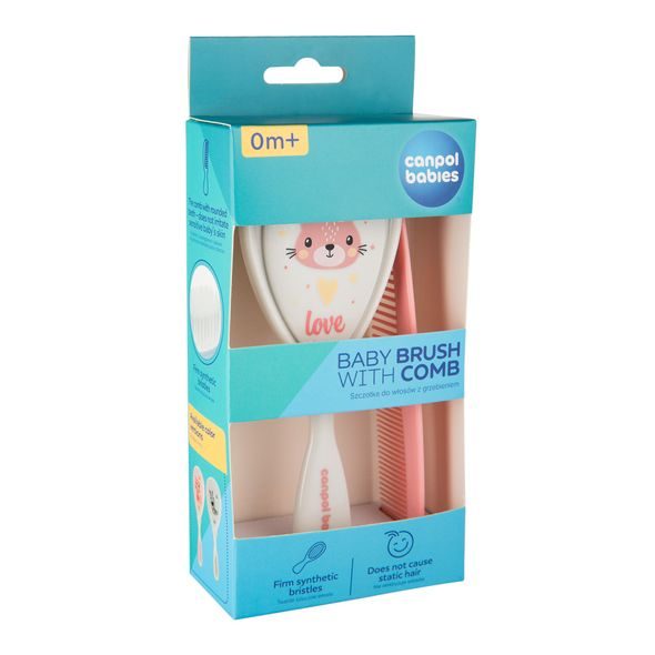 CANPOL BABIES HŘEBEN A KARTÁČ CUTE ANIMALS RŮŽOVÝ - HŘEBÍNKY A KARTÁČKY - KOUPÁNÍ A ZDRAVÍ