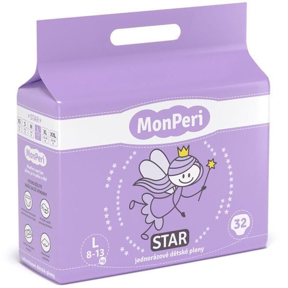 MONPERI STAR L 8-13KG (32KS) HYPOALERGENNÍ JEDNORÁZOVÉ DĚTSKÉ PLENY VEL.4 - JEDNORÁZOVÉ PLENY - PŘEBALOVÁNÍ
