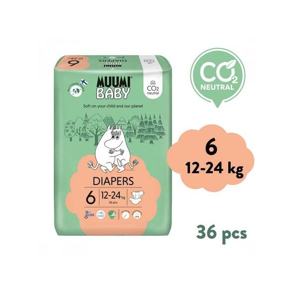 MUUMI BABY 6 JUNIOR 12–24 KG (36 KS), EKO PLENY - JEDNORÁZOVÉ PLENY - PŘEBALOVÁNÍ