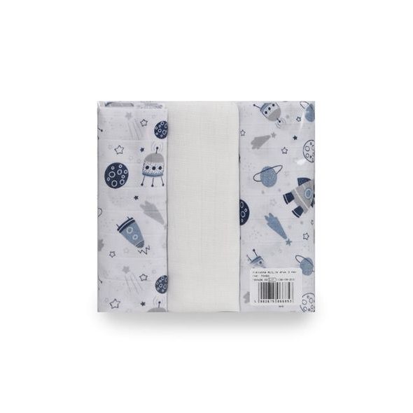 BABYMATEX PLENY S POTISKEM MUSLIN 3-PACK 70X80 CM - LÁTKOVÉ PLENY SKLÁDANÉ - PŘEBALOVÁNÍ