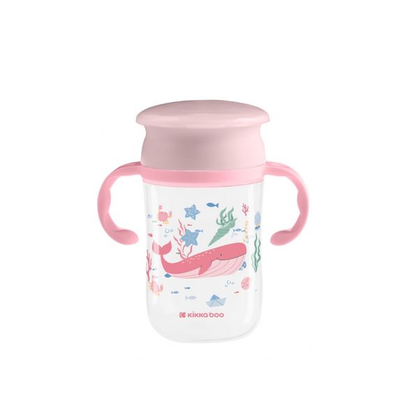 KIKKABOO HRNEK TRÉNOVACÍ 360° 300ML 12M+ DEEP SEA PINK - DĚTSKÉ HRNEČKY - KRMENÍ