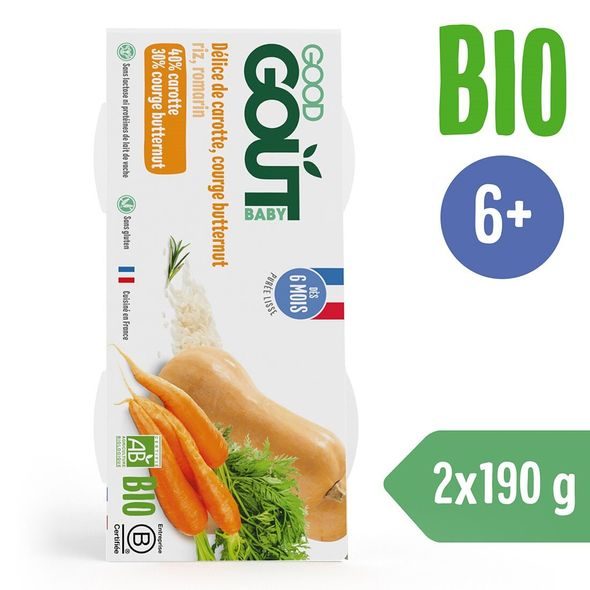 GOOD GOUT BIO PYRÉ Z MÁSLOVÉ DÝNĚ A MRKVE 2X190G - MASO/ZELENINA - KRMENÍ