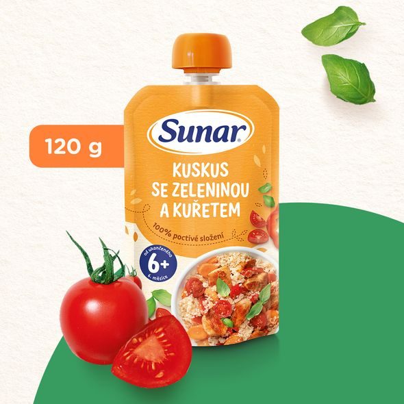 SUNAR PŘÍKRM KUSKUS SE ZELENINOU A KUŘETEM 6M+ 120G - KAPSIČKY - KRMENÍ