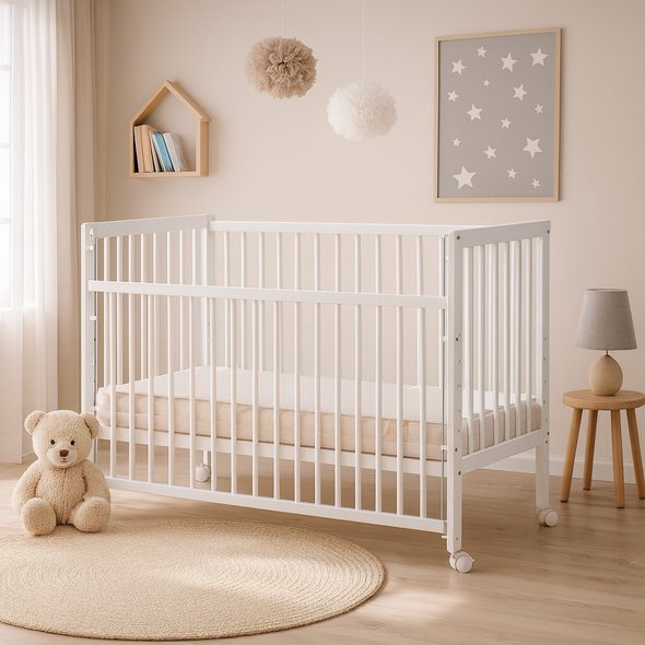 SCARLETT DĚTSKÁ POSTÝLKA SCARLETT FIRA - BÍLÁ (BUK) - STAHOVACÍ BOČNICE - 120 X 60 CM - DŘEVĚNÉ POSTÝLKY - SPINKÁNÍ