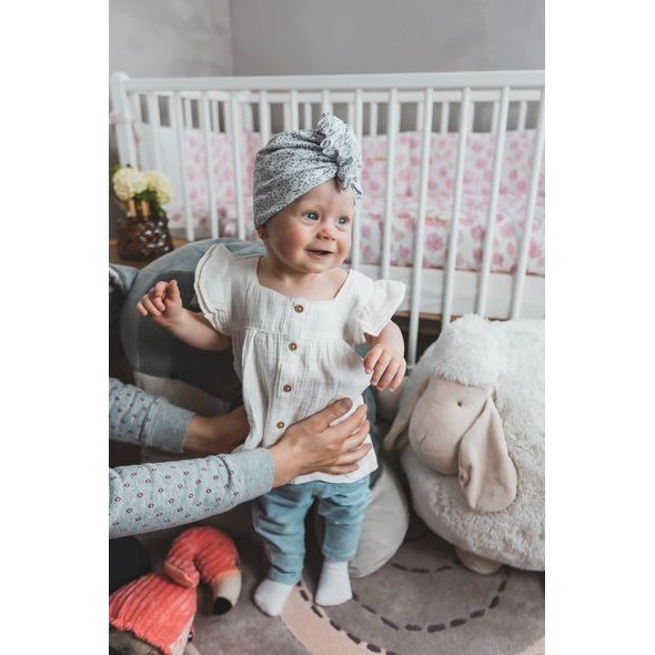 ENIE BABY TURBAN - DĚTSKÁ ČEPICE 0-3M GREY LEAVES - ČEPIČKY A KLOBOUČKY - PRO DĚTI