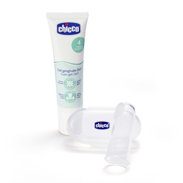 CHICCO SET ZUBNÍ UKLIDŇUJÍCÍ GEL A KARTÁČEK NA PRST S POUZDREM 4M+ - ZUBNÍ KARTÁČKY A PASTY - KOUPÁNÍ A ZDRAVÍ