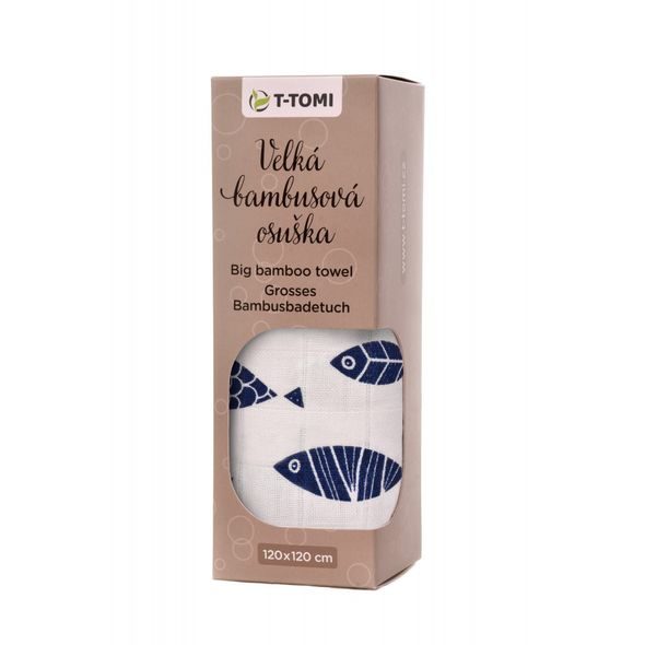 T-TOMI BIO VELKÁ BAMBUSOVÁ OSUŠKA S POTISKEM - ZAVINOVACÍ PLENY / OSUŠKY VELKÉ - PŘEBALOVÁNÍ