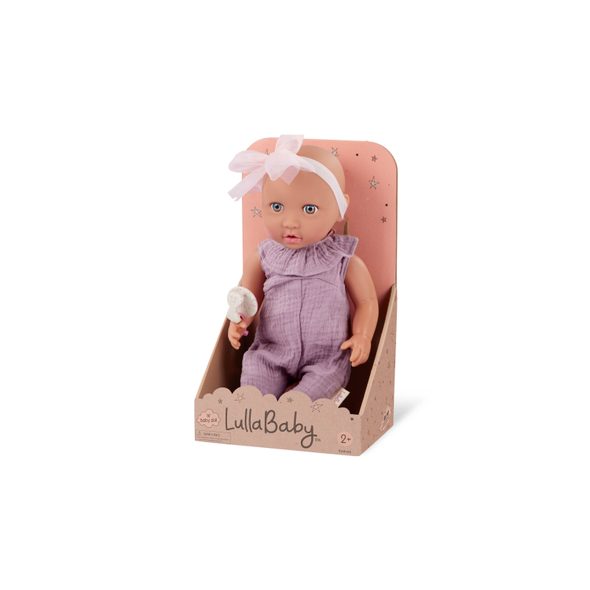 LULLA BABY PANENKA 35 CM V OVERALU S ČELENKOU LILA - PANENKY - PRO DĚTI