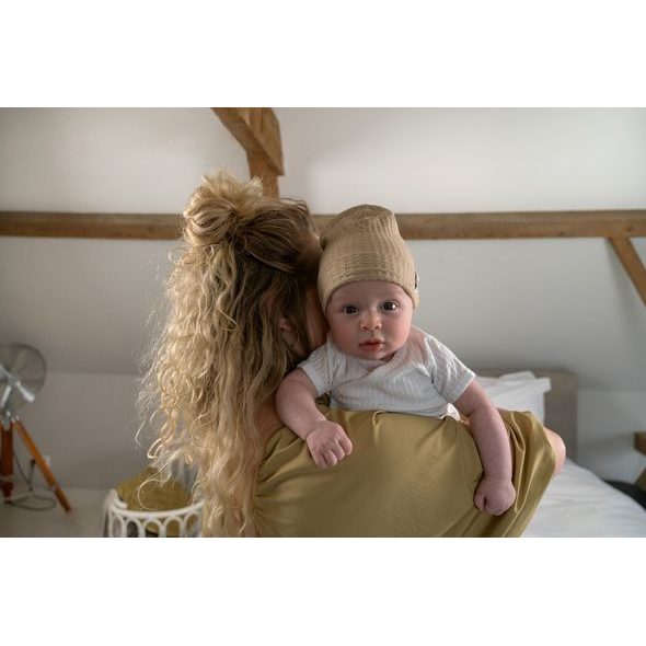 LODGER BEANIE SEERSUCKER BEIGE 0 - 6 MĚSÍCŮ - ČEPIČKY A KLOBOUČKY - PRO DĚTI