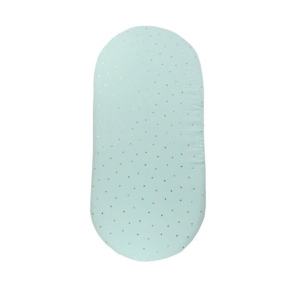 ENIE BABY MUŠELÍNOVÉ PROSTĚRADLO DO KOČÁRKU MENTOLOVÉ SE ZLATÝMI LÍSTKY - PROSTĚRADLA - SPINKÁNÍ