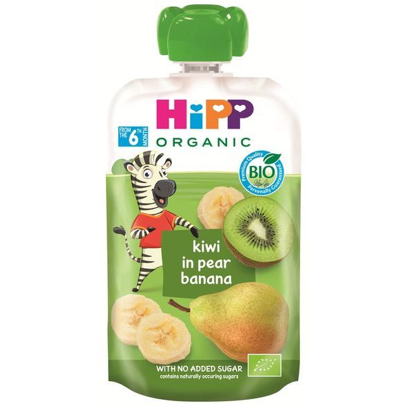 HIPP BIO 100% OVOCE HRUŠKA-BANÁN-KIWI - KAPSIČKY - KRMENÍ
