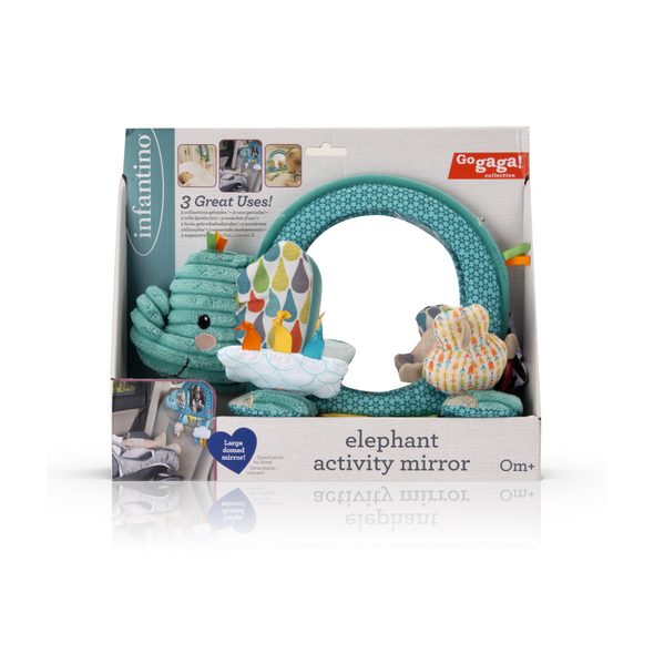 INFANTINO ZÁVĚSNÝ PULTÍK S AKTIVITAMI A ZRCÁTKEM SLON - HRAČKY K ZAVĚŠENÍ - PRO DĚTI