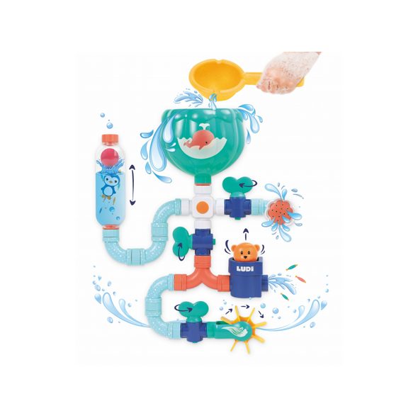 LUDI VODNÍ MLÝNEK S POTRUBÍM MEDVÍDEK - HRAČKY DO VANY - PRO DĚTI