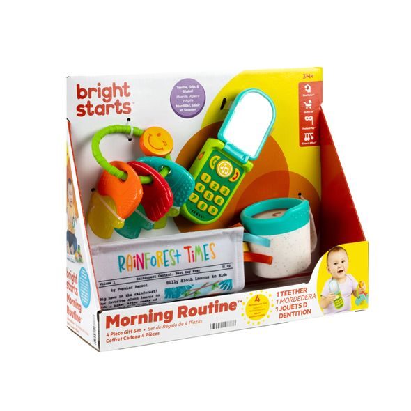 BRIGHT STARTS SADA DÁRKOVÁ PRO ROZVOJ SMYSLŮ MORNING ROUTINE™, 3M+ - SENZORICKÉ HRAČKY - PRO DĚTI