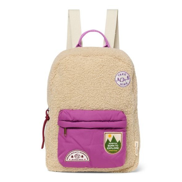 STUDIO NOOS TEDDY MIDI BACKPACK BATŮŽEK S PŘEDNÍ KAPSOU ECRU PURPLE - BATOHY A TAŠKY - PRO DĚTI