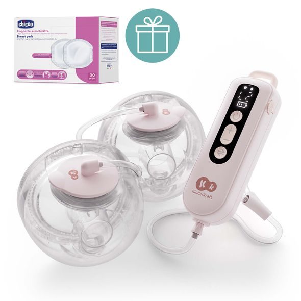 KINDERKRAFT ODSÁVAČKA MLÉKA DOUBLE HANDS-FREE GENTLE FLOW GOLD + CHICCO VLOŽKY DO PODPRSENKY 30KS - ODSÁVAČKY MATEŘSKÉHO MLÉKA - KRMENÍ