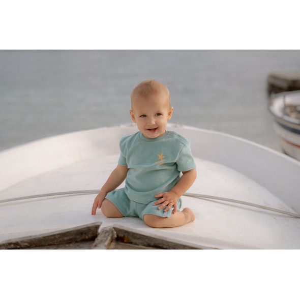 LITTLE DUTCH TRIČKO A KRAŤASY SEASHELLS / STRIPES SURF BLUE VEL. 74/80 - SOUPRAVY - PRO DĚTI