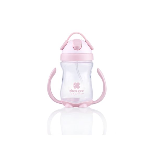 KIKKABOO HRNEK SE SILIKONOVÝM BRČKEM 300ML 12M+ PINK - DĚTSKÉ HRNEČKY - KRMENÍ