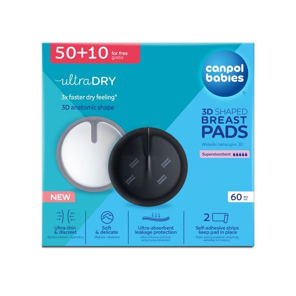 CANPOL BABIES TVAROVANÉ PRODYŠNÉ VLOŽKY DO PODPRSENKY 3D 50+10KS ČERNÉ - PRSNÍ VLOŽKY - PRO MAMINKY