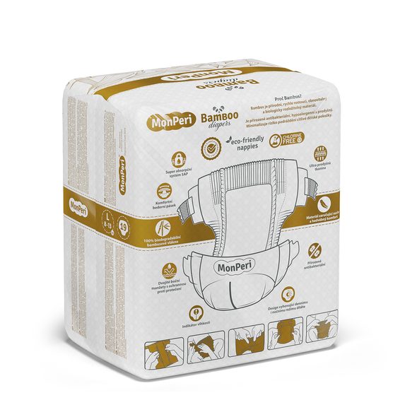 MONPERI BAMBOO L 8-13 KG- 19KS EKO DĚTSKÉ BAMBUSOVÉ JEDNORÁZOVÉ PLENKY (VELIKOST 4) - JEDNORÁZOVÉ PLENY - PŘEBALOVÁNÍ