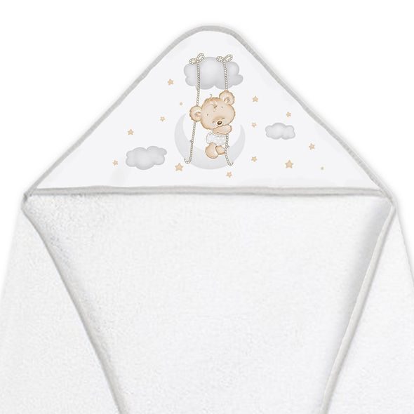 INTERBABY OSUŠKA FROTÉ MEDVÍDEK NA HOUPAČCE + BRYNDÁK - BÍLO/ŠEDÁ - OSUŠKY A DĚTSKÉ ŽUPANY - KOUPÁNÍ A ZDRAVÍ